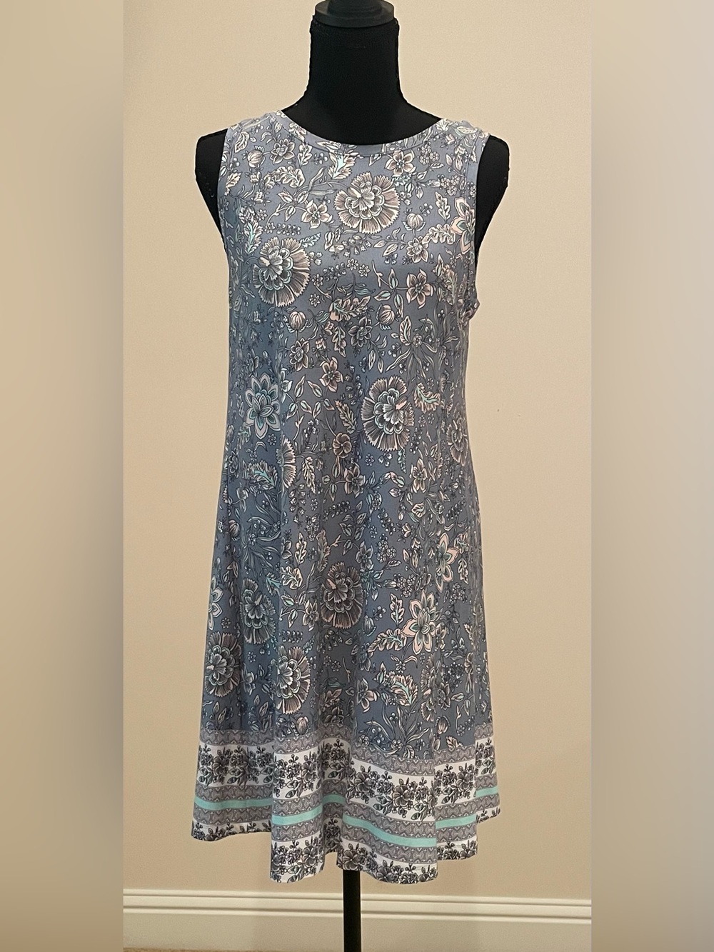 LOFT Floral Sleeveless A-Line Dress in Slate Blue
